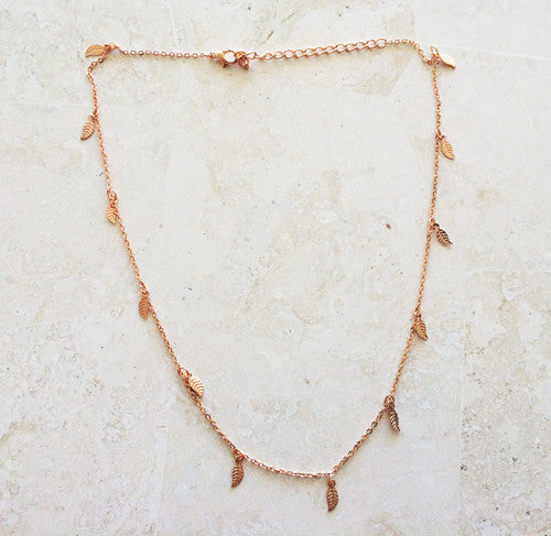 Leaf Necklace Short Rose Gold